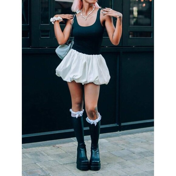 WAYF x Styled by COCO! Lilah Bubble Hem Minidress in Black Ivory Size Medium - Picture 1 of 9